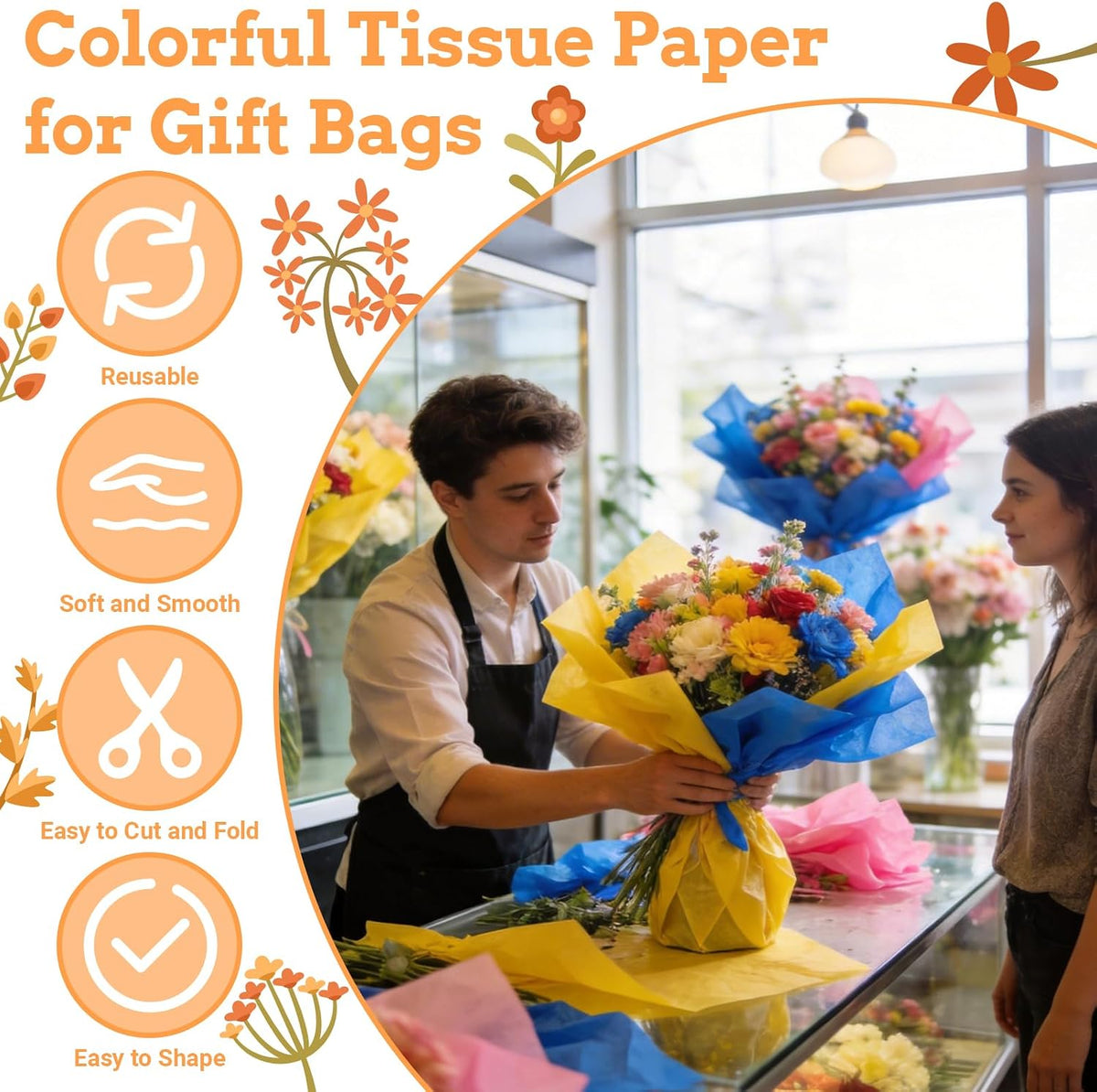 300 Sheets Colored Tissue Paper Bulk 30 Colors 14x10 Inch