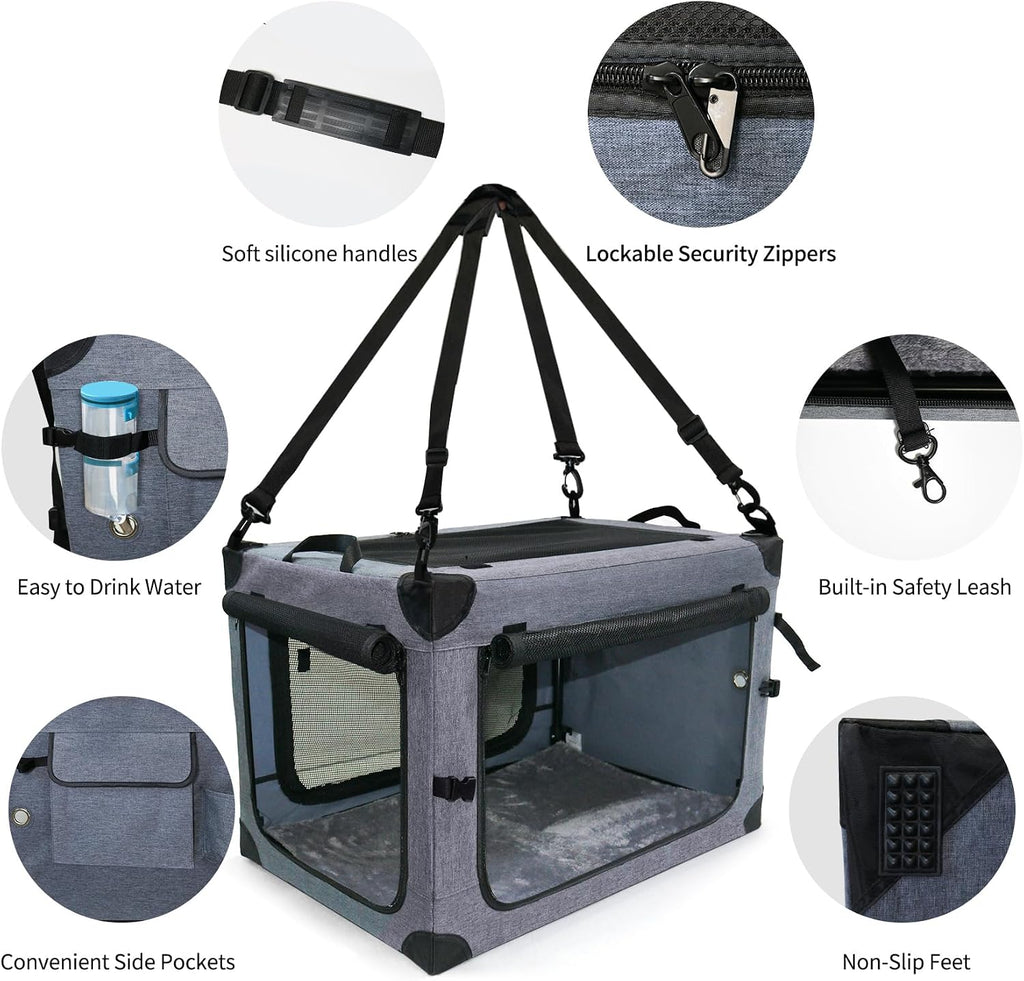 Collapsible Dog Crates for Large Dogs Portable Soft Sided Travel Dog Carrier for Indoor & Outdoor, 4-Door Foldable