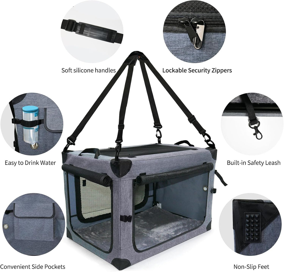 Collapsible Dog Crates for Large Dogs Portable Soft Sided Travel Dog Carrier for Indoor & Outdoor, 4-Door Foldable