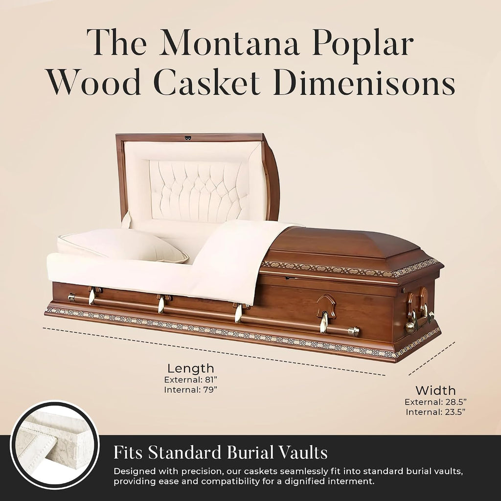 Montana Poplar Wood Casket with Cream Velvet Interior