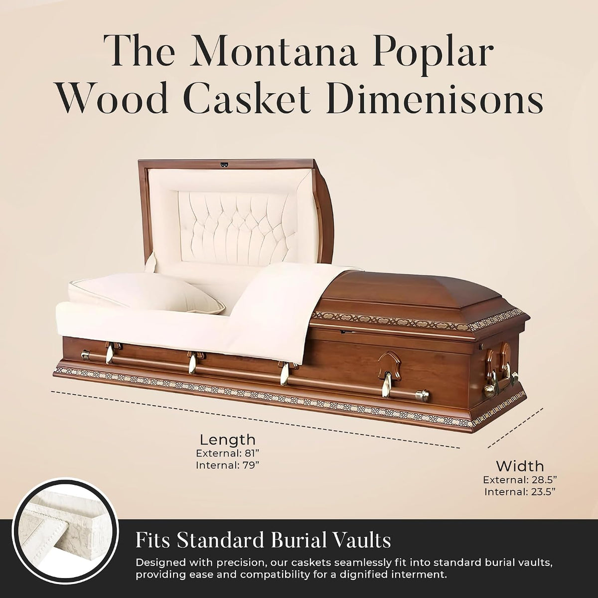 Montana Poplar Wood Casket with Cream Velvet Interior