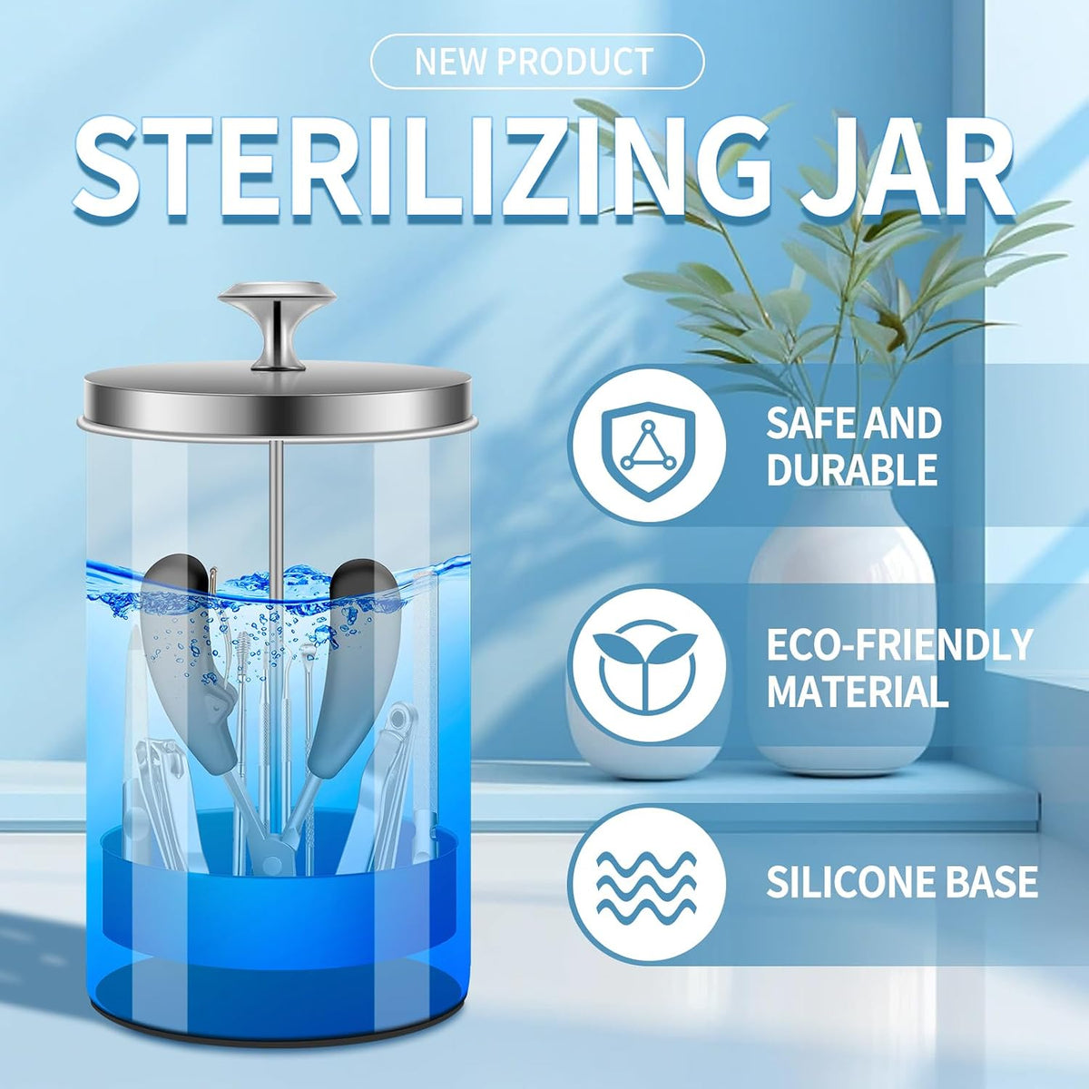 Nail Tool Disinfectant Jar - 21Oz Glass Sterilizer with Removable Strainer Tray