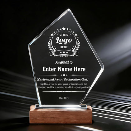 Personalized Crystal Award Trophy for Employee Recognition | Custom Logo & Text Engraved Crystal Award for Corporate