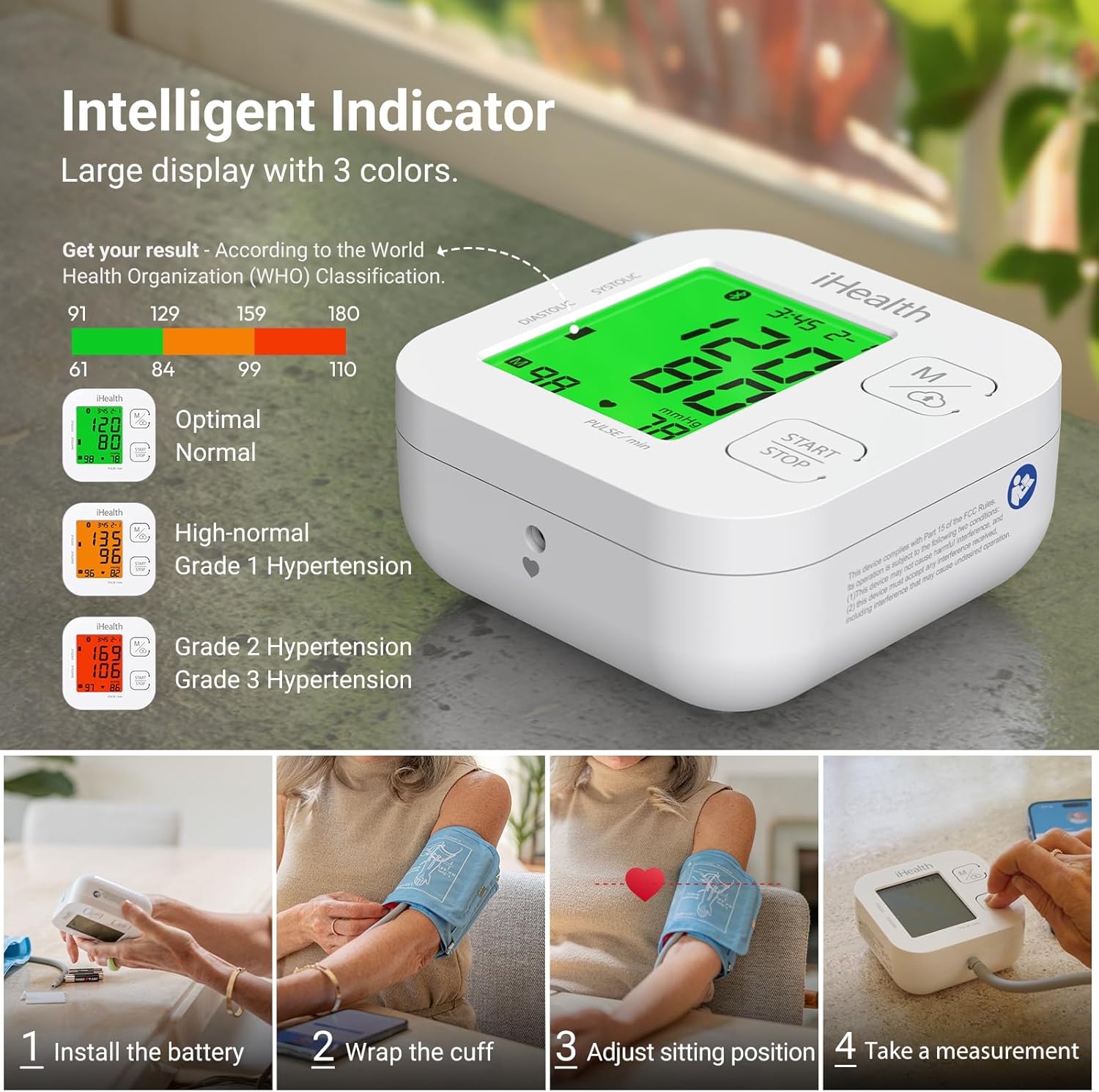 Home Health Kit — Smart Upper-Arm Blood Pressure Monitor + No-Touch Forehead Thermometer