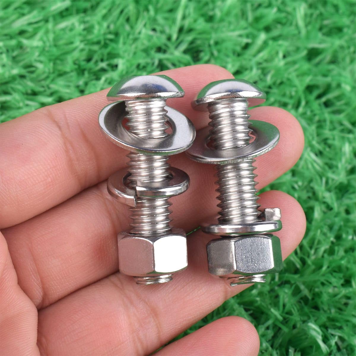 8 Sets 3/8-16 x 1-1/2" Button Head Socket Cap Bolts Screws, Hex Nuts, Flat & Lock Washers, 304 Stainless Steel 18-8 Fully Machine Thread, Silver