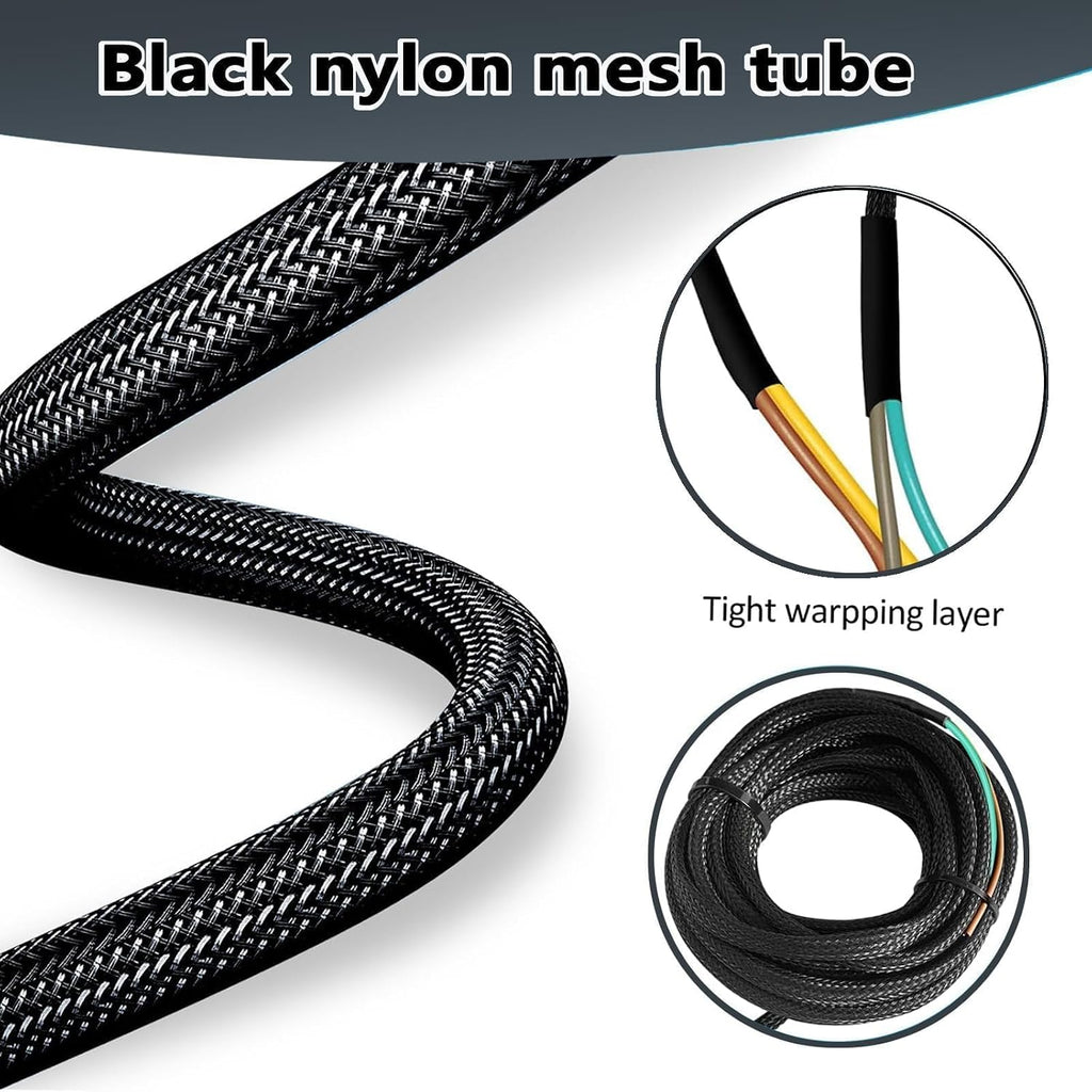 25FT 4 Pin 5 Wire Trailer Wiring Harness with Nylon Net Tube Guard.