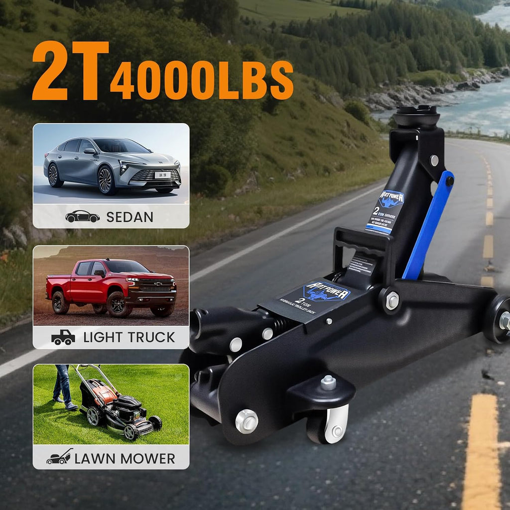 ANTPOWER 2 Ton Floor Jack,with Wheels for Secure Lifting,Fast Lift Floor Jack, Quick Lift Pump for Sport Utility