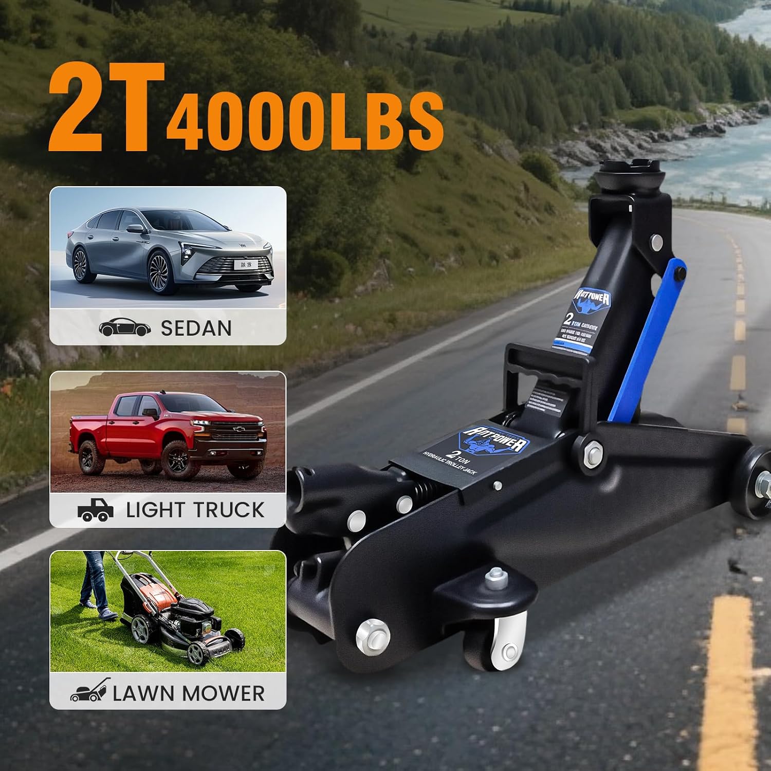 ANTPOWER 2 Ton Floor Jack,with Wheels for Secure Lifting,Fast Lift Floor Jack, Quick Lift Pump for Sport Utility