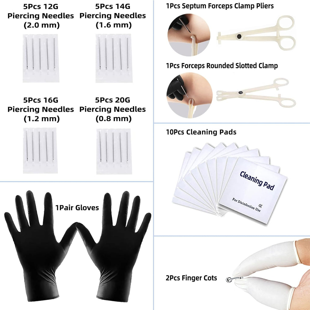 80PCS Nose Piercing Kit: Stainless Steel Body Piercing Jewelry with 12G, 14G, 16G, 20G Needles for Ear, Nose, Lip
