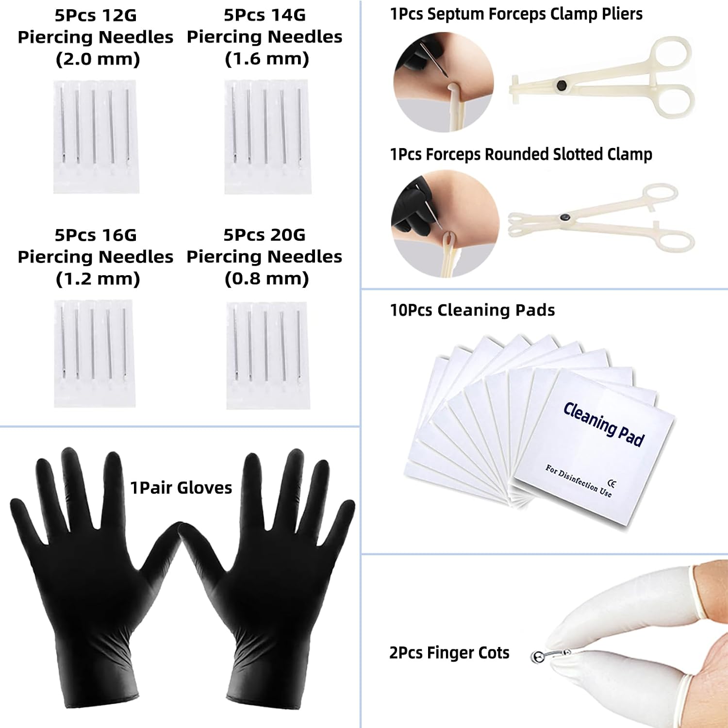 80PCS Nose Piercing Kit: Stainless Steel Body Piercing Jewelry with 12G, 14G, 16G, 20G Needles for Ear, Nose, Lip