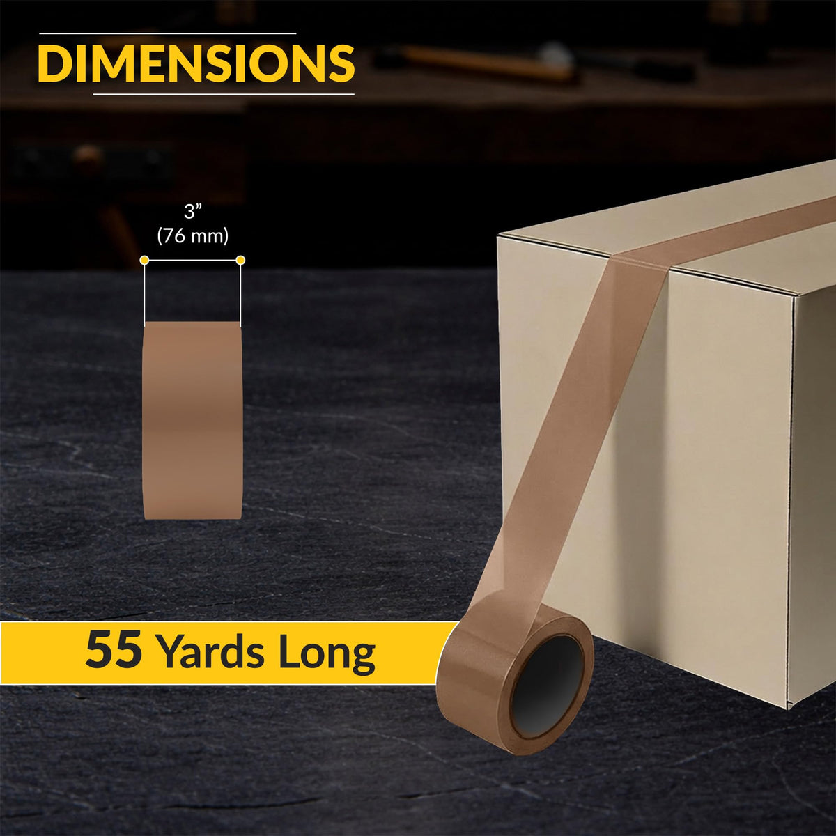 Packing Tape Acrylic Adhesive 3" Width 55 Yards Length Tan Finish
