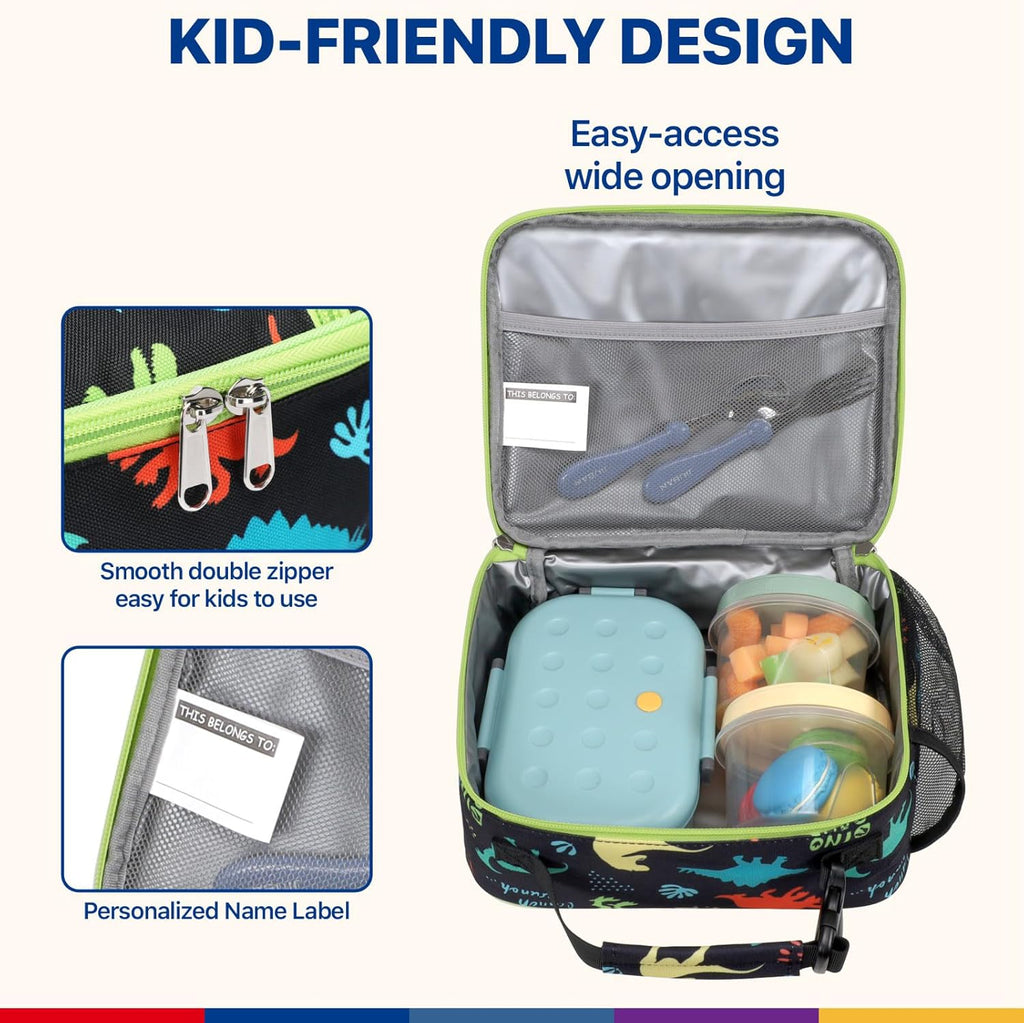 Kids Lunch Bag Boys - Insulated Kids Lunch Box for School & Daycare | Easy Carry Handle, Leak Proof, Water Bottle
