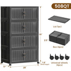 580Qt Stackable Storage Bins,Storage Cabinet with a Lid,4 Pack Black