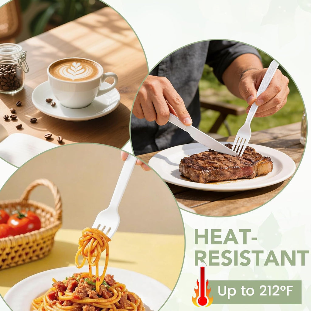 90 Count Disposable Compostable Cutlery Set – BPA-Free Spoons, Forks & Knives for Parties, Events & Everyday Use