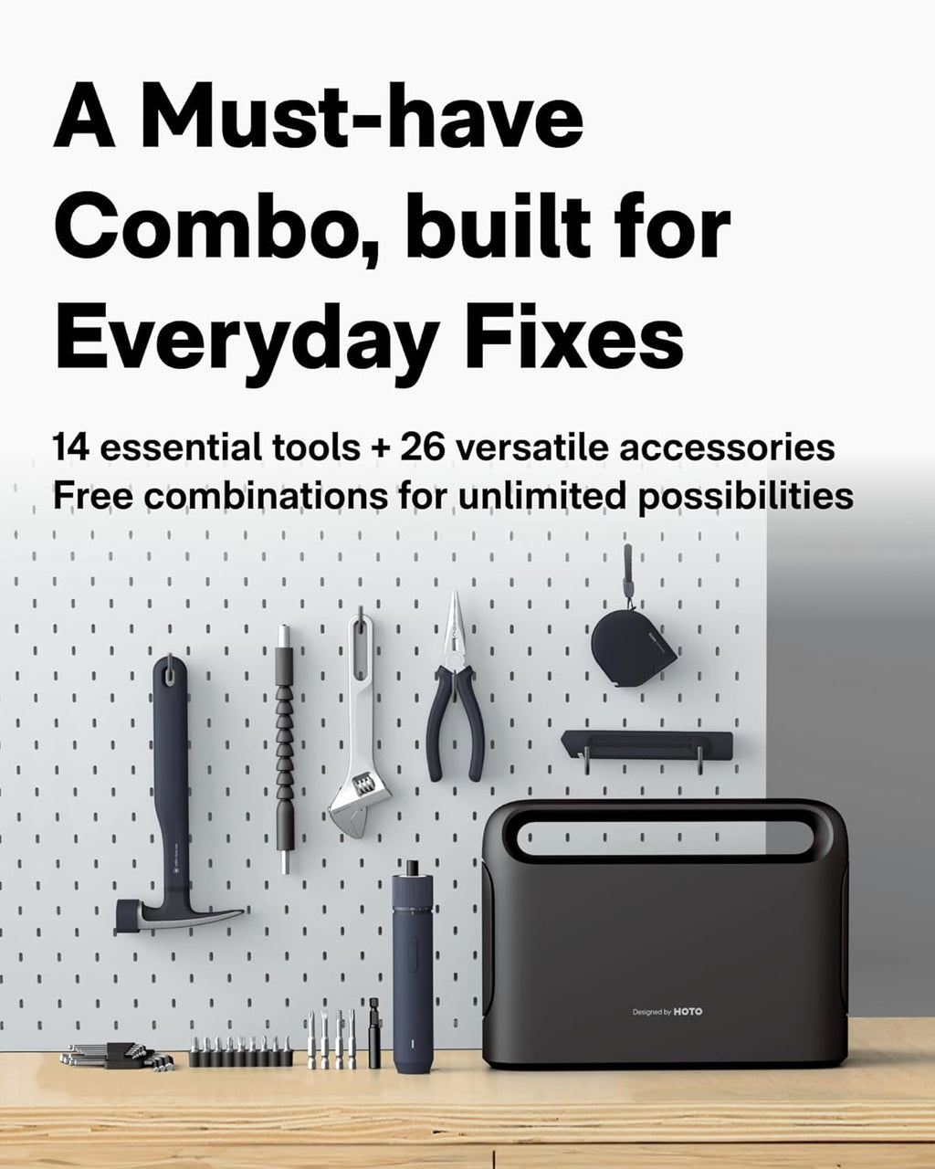 40-Piece Tool Kit, Household Essentials Tool Set w/Smart Electric Screwdriver (LED, 3 Torque) + 14 Tools & 26