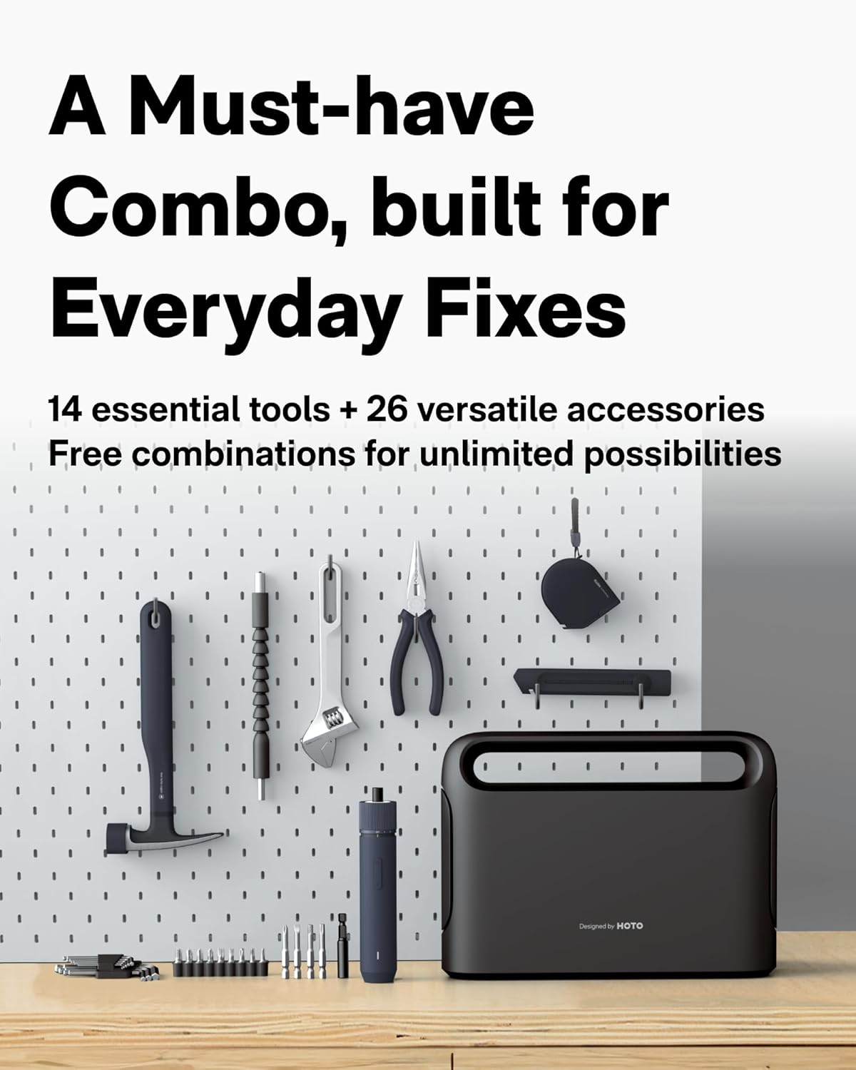 40-Piece Tool Kit, Household Essentials Tool Set w/Smart Electric Screwdriver (LED, 3 Torque) + 14 Tools & 26