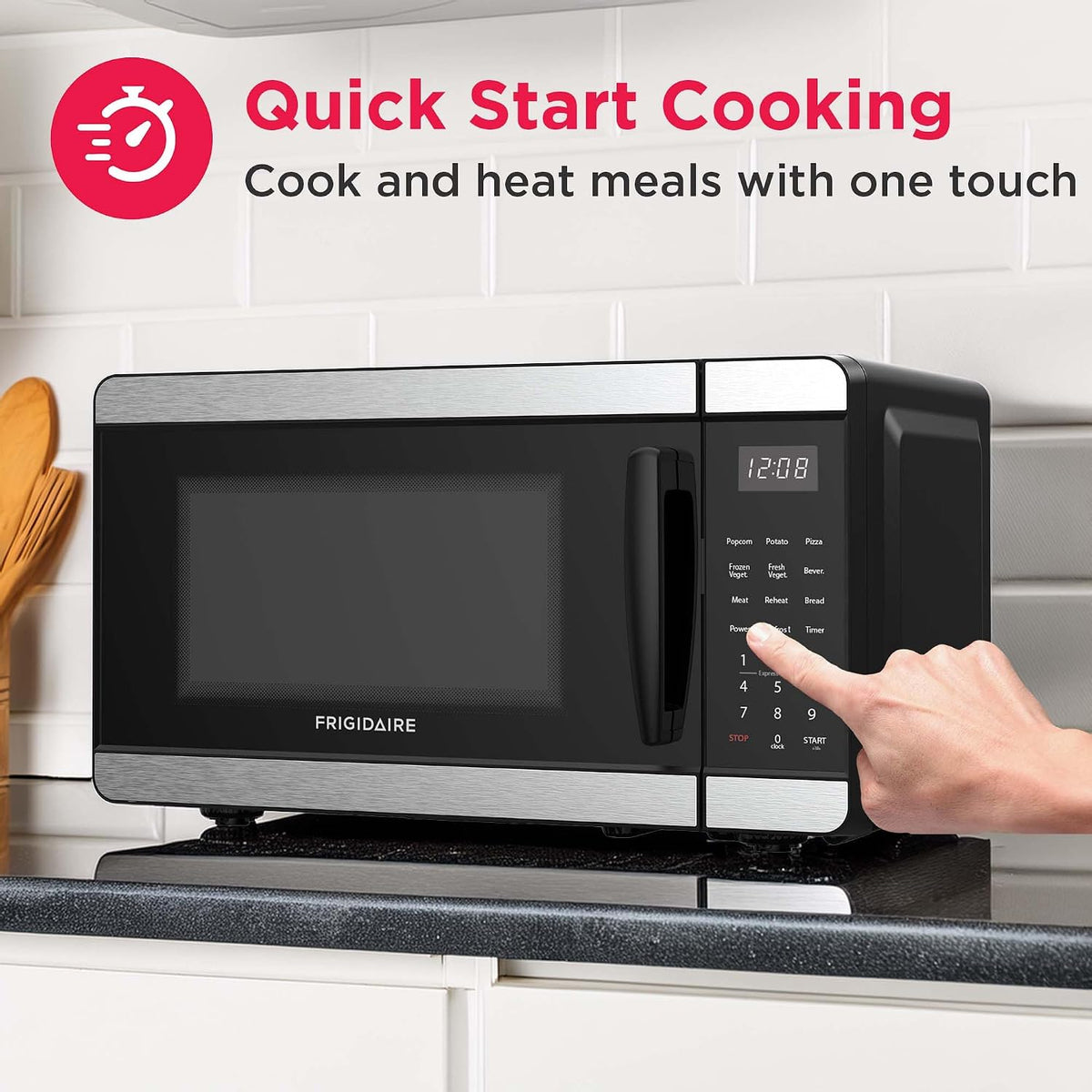 Countertop Microwave - Digital Control Panel - 6 Auto Cooking Settings - 10 Power Levels - Child Safety Lock - 0.7