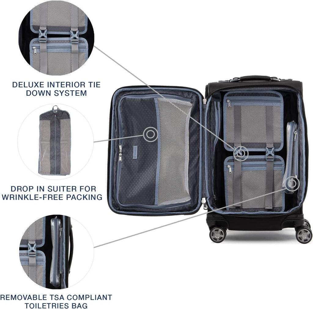 Platinum Elite Softside Expandable Carry on Luggage, 8 Wheel Spinner Suitcase, USB Port, Suiter, Men and Women