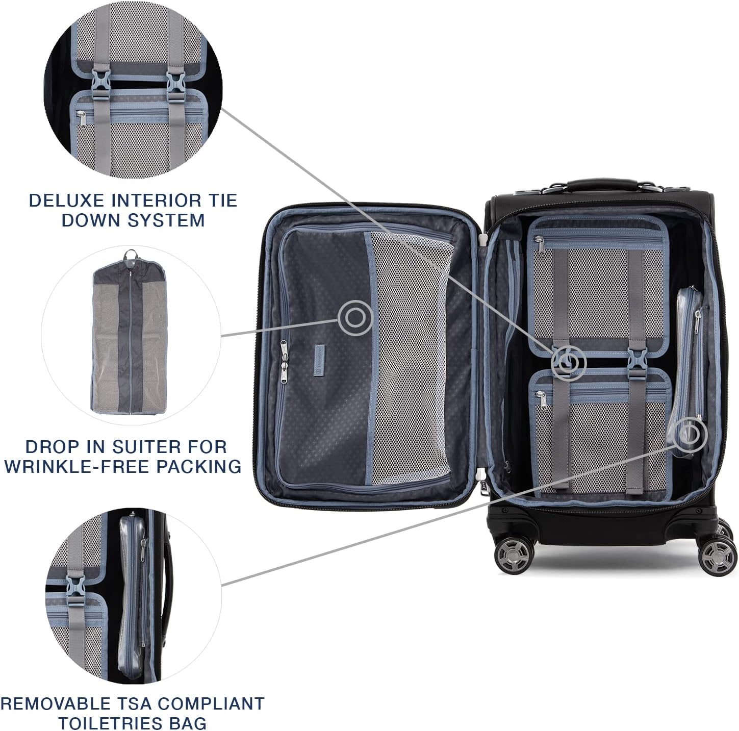 Platinum Elite Softside Expandable Carry on Luggage, 8 Wheel Spinner Suitcase, USB Port, Suiter, Men and Women