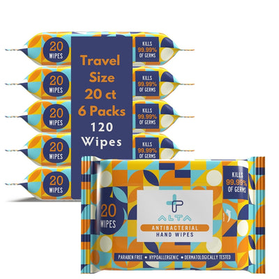 Alcohol Free Hand Sanitizing Wipes, Travel Size, 20 Wipes, 6 Packs, Total 120 Pieces