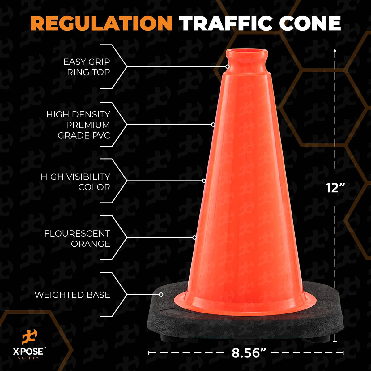 12 Inch Orange Traffic Cones, 24-Pack