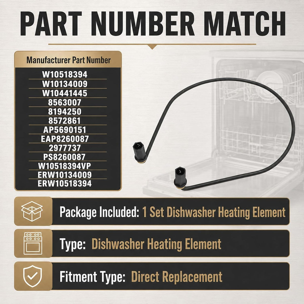 SecosAutoparts W10518394 W10441445 Dishwasher Heating Element