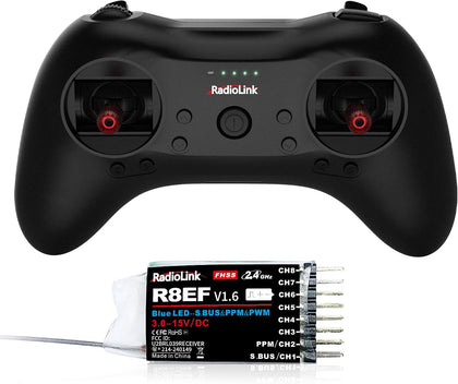 T8S 8 Channels 2.4G Pocket RC Transmitter and R8EF RX for Car | Dual Sticks Return APP Setting Portable Radio