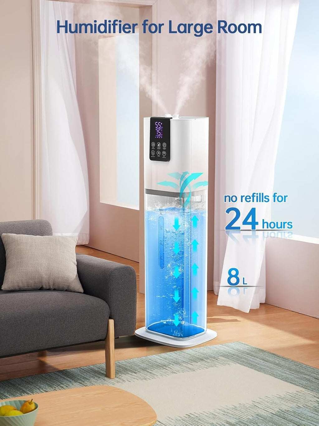 8L Smart Humidifiers for Bedroom Large Room, 2.1Gal Cool Mist Top Fill Diffuser Ambient Light, App & Remote Control