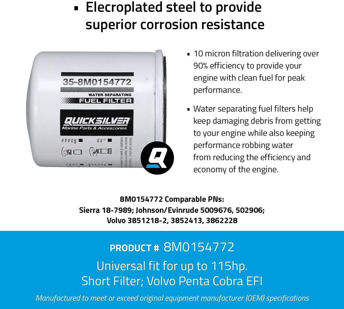 Quicksilver Water Separating Fuel Filter for Johnson & Evinrude Outboards