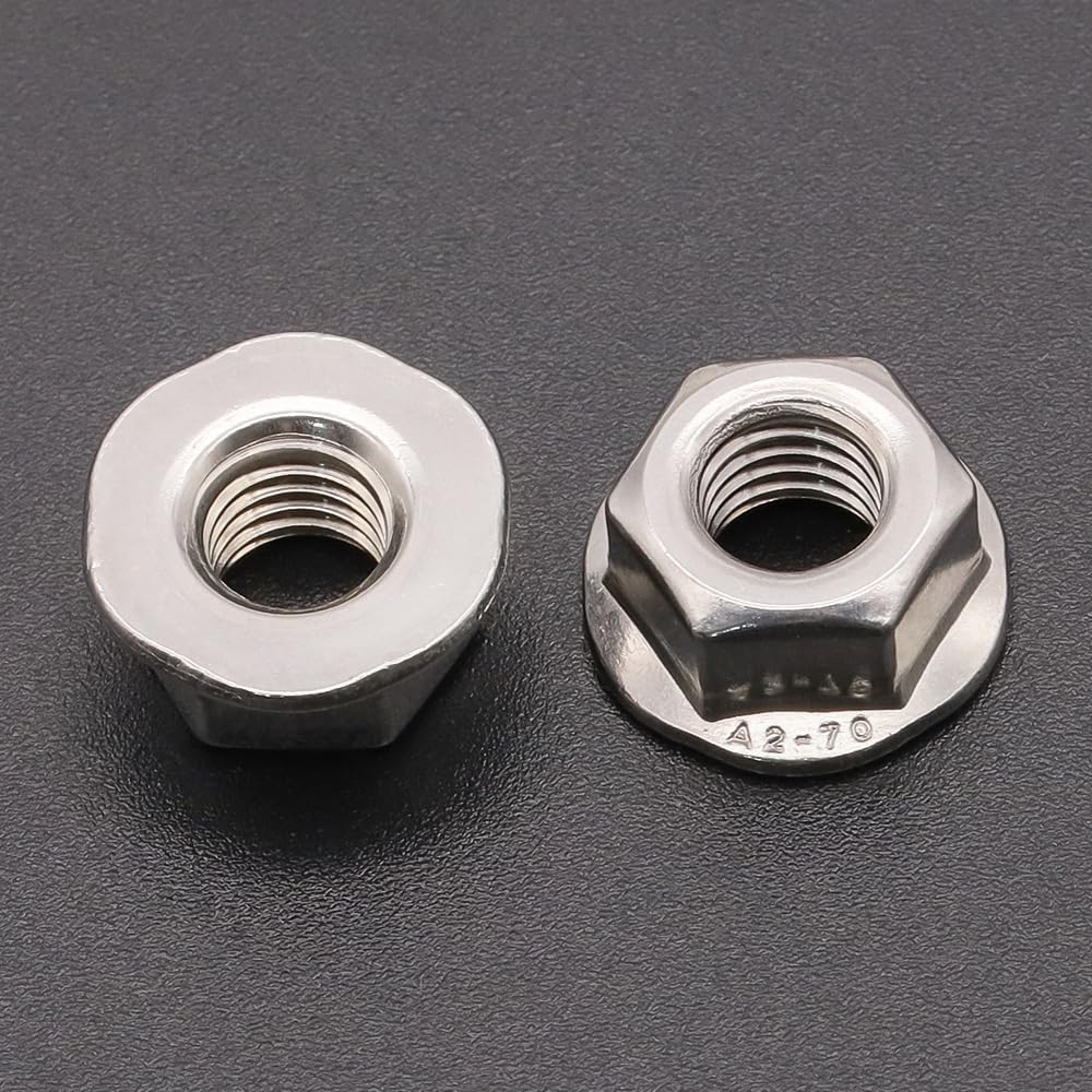 (20 PCS) M8-1.25 Hexagon Flange Nuts with Non-Serrated Flange Washer Head, 304 Stainless Steel, Hex Drive, Full Thread