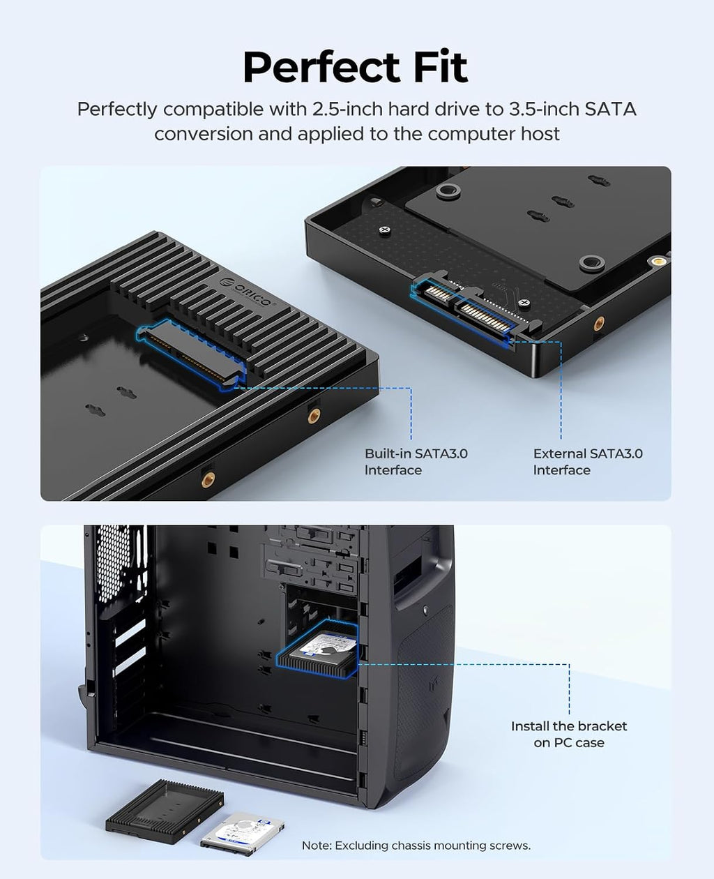 ORICO 2.5 to 3.5 SATA Hard Drive Adapter Mounting Bracket Hard Drive Caddy for 7/9.5/12.5mm 2.5 inch HDD/SSD-D2SS