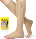 Zipper 20-30 mmHg Compression Socks for Women & Men, Knee High Open Toe