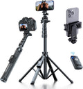 62" Professional Cell Phone Tripod, Ultra Stable 4 Leg Design, Bluetooth Remote, 100% All Aluminum Stick & Legs