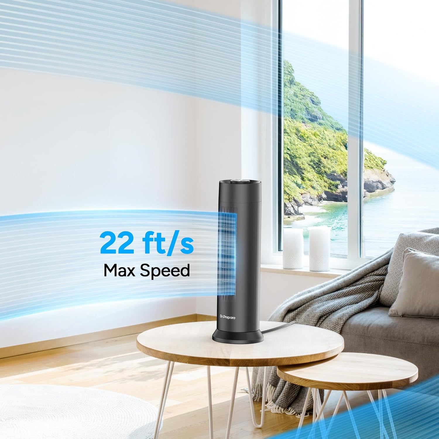 Tower Fan, 28 dB Quiet Desk Fan, 3‑Speeds, 80° Oscillation, Detachable Washable Bladeless Design, 16 Inch Portable