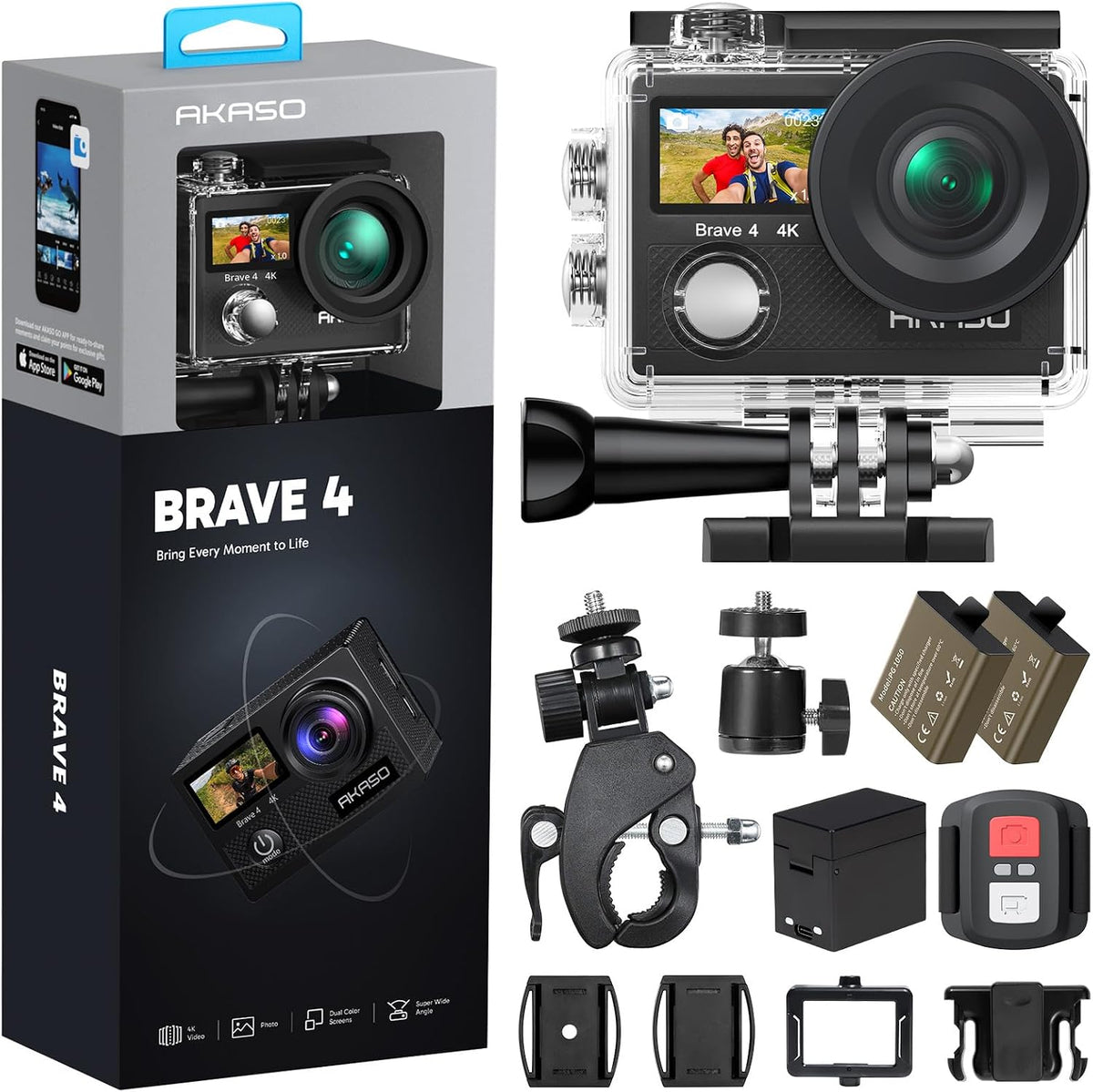 Brave 4 Action Camera 4K30 Ultra Hd Waterproof Underwater Camera | 20MP EIS WiFi Remote Control 170° FOV 5X Zoom