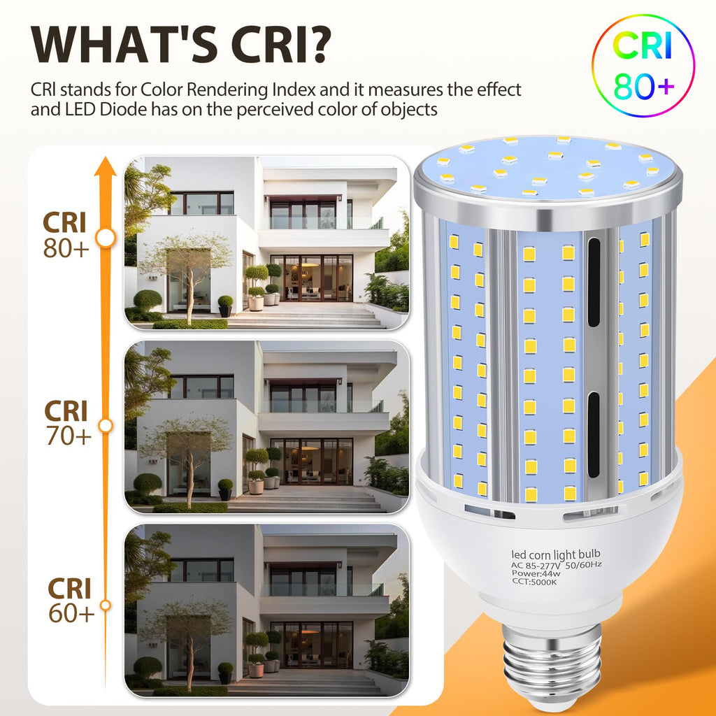 44W LED Corn Light Bulb(6 Pack),Fanless,(390 Watt Equivalent) E26/E39 Medium/Large Mogul Base LED Cob Lamp 5000K