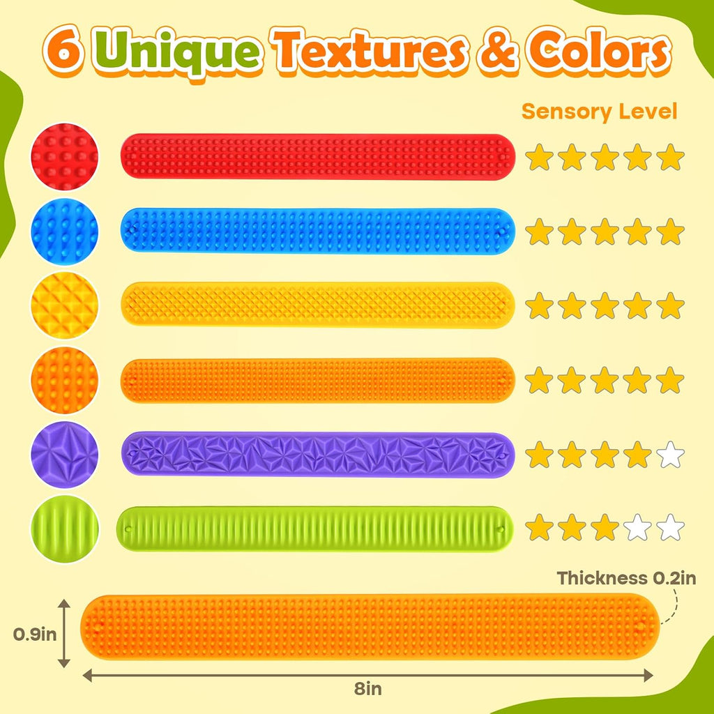 Sensory Fidget Toys for Kids: Textured Silicone Slap Bracelets 6 Pack, Stress Relief Fidgets for Autism ADHD