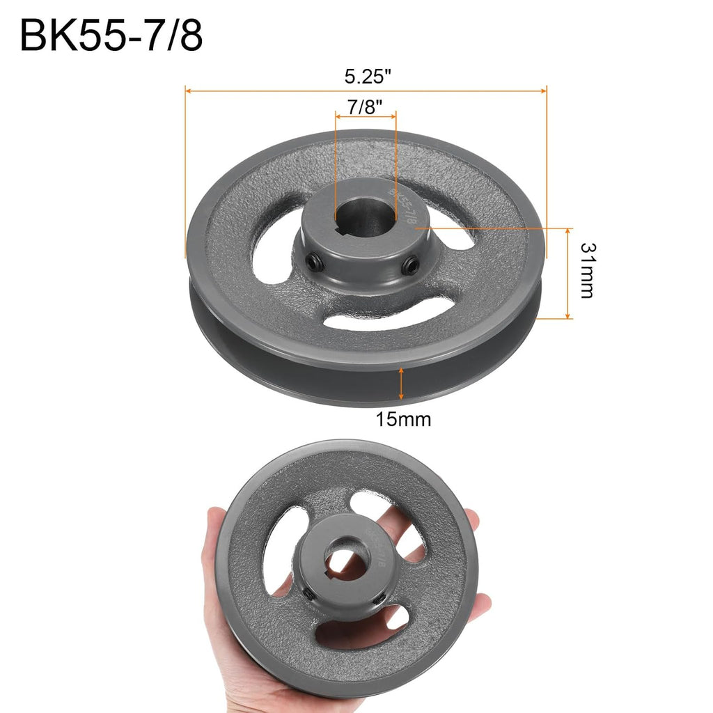 uxcell BK55-7/8 V-Belt Sheave 7/8"Bore 5.25"OD Single Groove Web Sheave Bored-to-Size Sheave, Cast Iron, Belt Section for 3L or B Belt