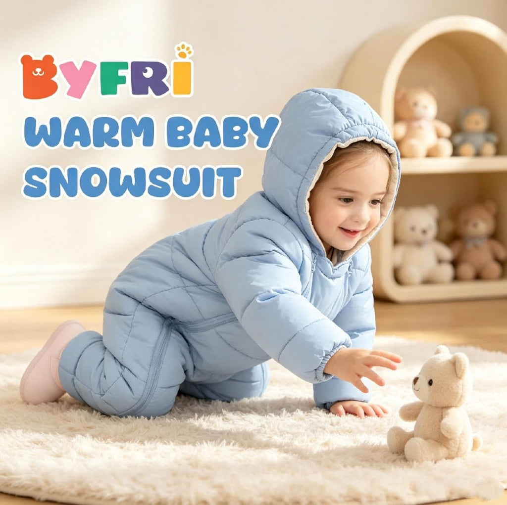 Baby Snowsuit Infant Winter Jumpsuit 0-24M Toddler Footed Jacket Unisex Warm Hooded Outfit Thick Fleece Coat