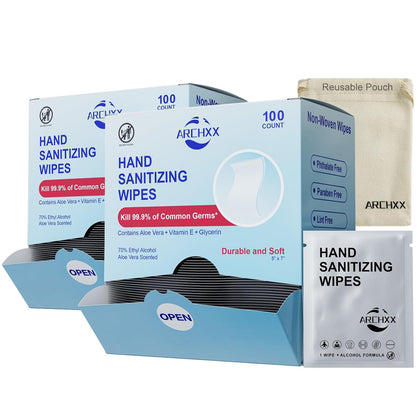 Cotton-Like Softness Hand Sanitizer Wipes, 200 Count, Individually Wrapped Hand Wipes, 70% Alcohol, Antibacterial