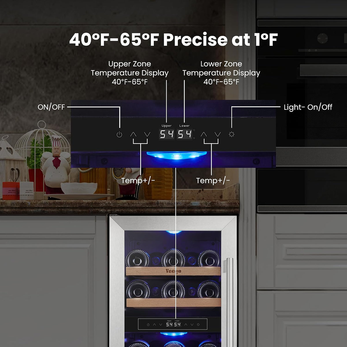 15 Inch Dual Zone Wine Fridge, 28 Bottle Wine Cooler with Left-Hinged