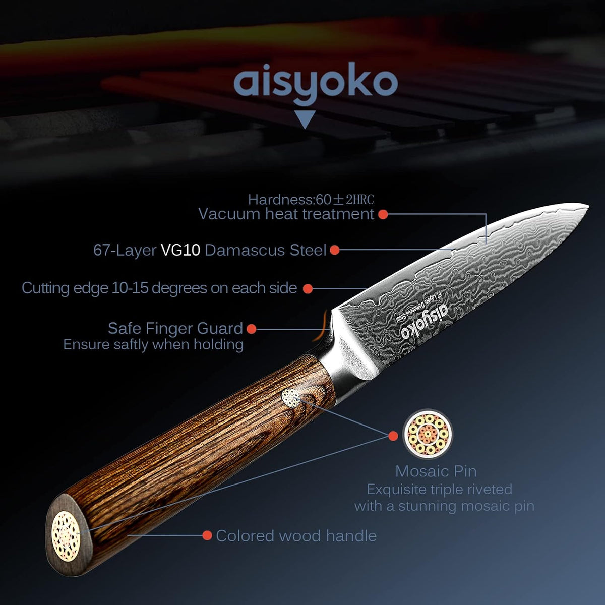 5-Inch Paring Knife - Japanese VG-10 Super Steel 67-Layer Damascus Blade - Fruit Utility Knife for Carving & Peeling