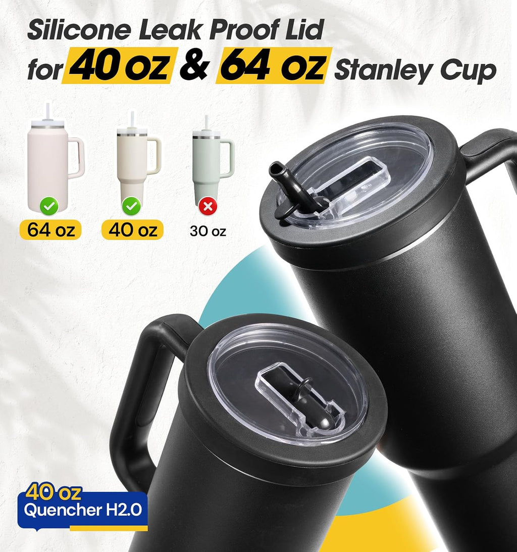 Tumbler Flip Straw Lid for 40 Oz Stanley Quencher Cup Replacement Fit Leak Proof Silicone Cover Reusable Splash