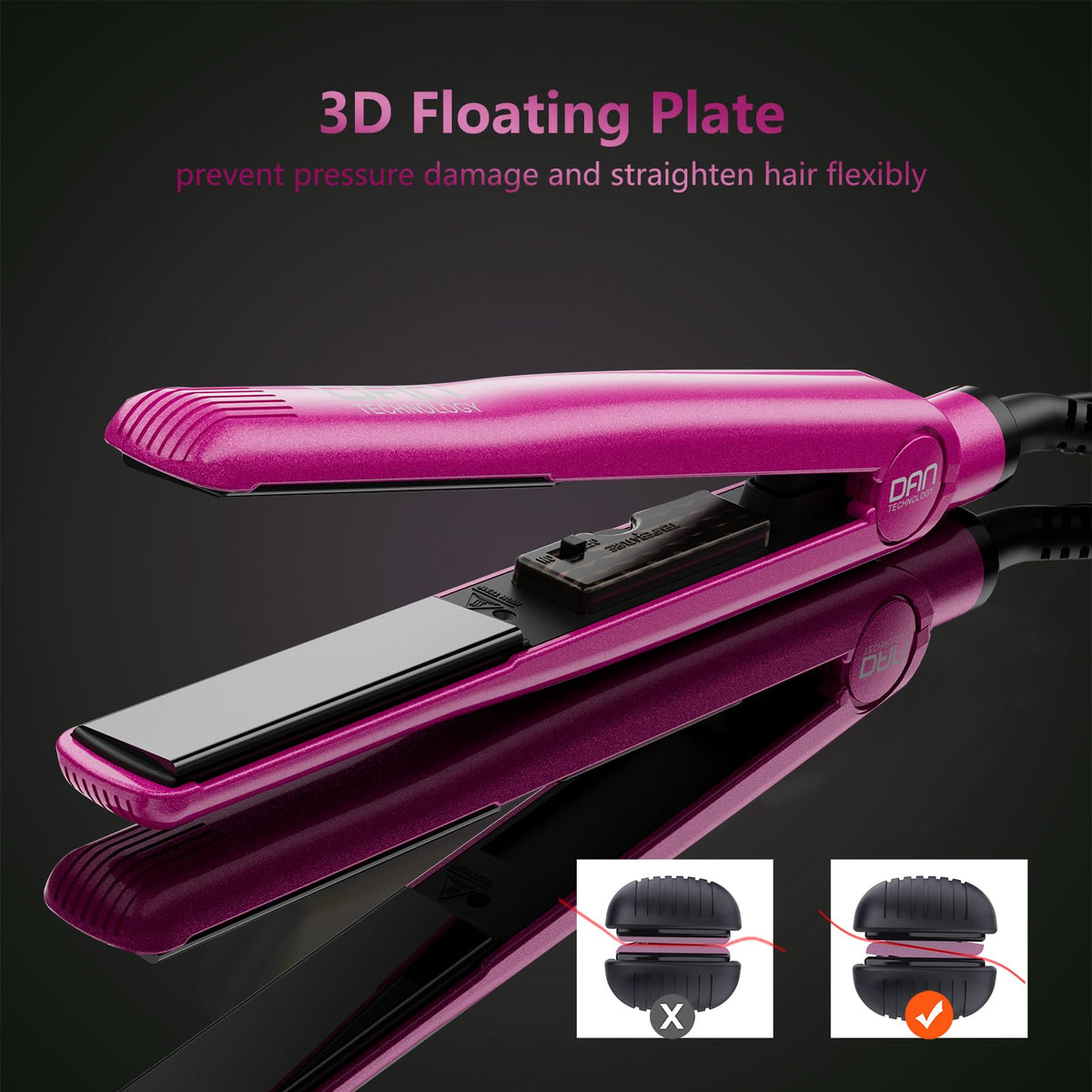 2-in-1 1" Ceramic Flat Iron: Dual Voltage, Adjustable Temperature, Professional Straightener for Black Hair