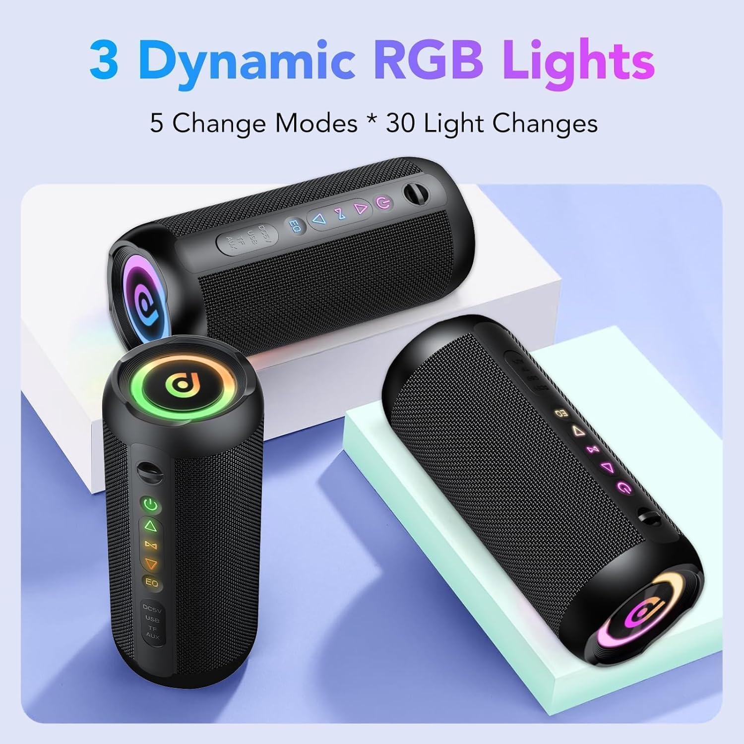 Portable Bluetooth Speaker, Bluetooth 5.4 Speaker, 30W Dual Speaker, 2.0 Channel, Deep Bass, 30H Playtime, Colorful