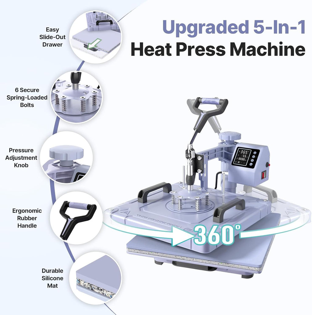 15x15 inch 5 in 1 Swing Away Heat Press Machine for T Shirts | Upgrade your DIY projects and small business with a