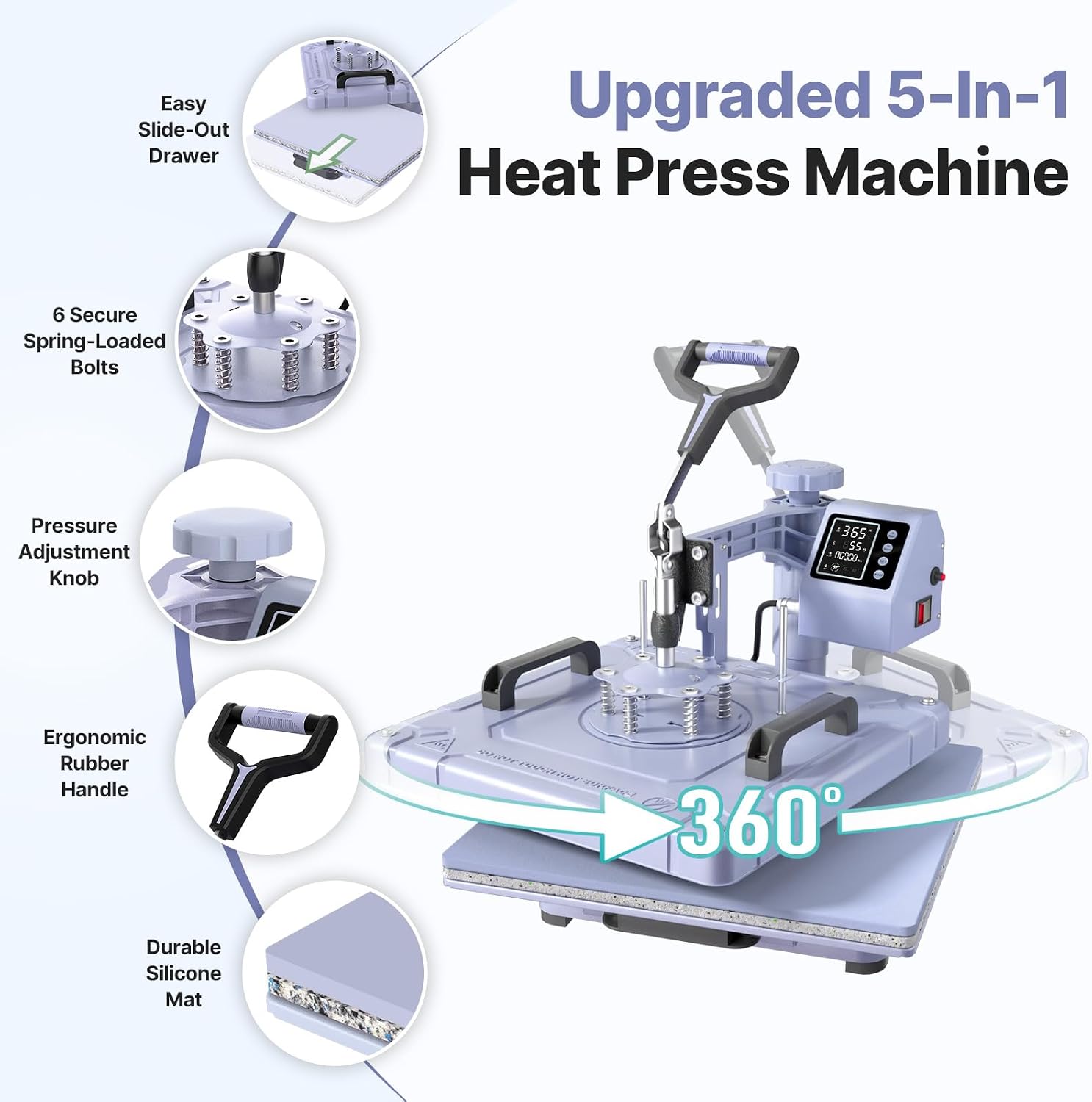 15x15 inch 5 in 1 Swing Away Heat Press Machine for T Shirts | Upgrade your DIY projects and small business with a