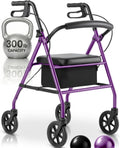 Steel Rollator Walker with Seat - Foldable, Narrow, Rolling Senior Walker for Small Spaces - 4 Wheel Lightweight