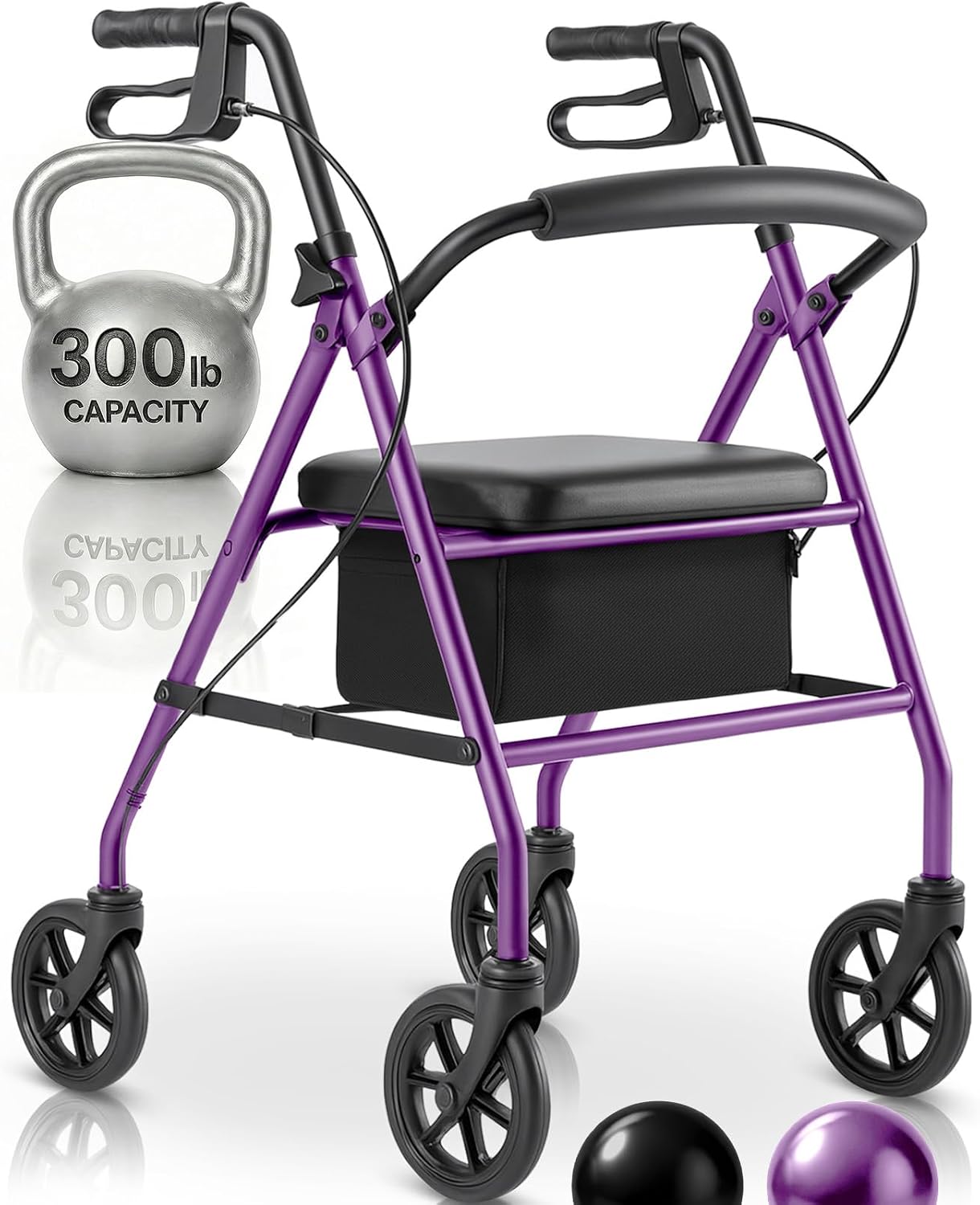 Steel Rollator Walker with Seat - Foldable, Narrow, Rolling Senior Walker for Small Spaces - 4 Wheel Lightweight