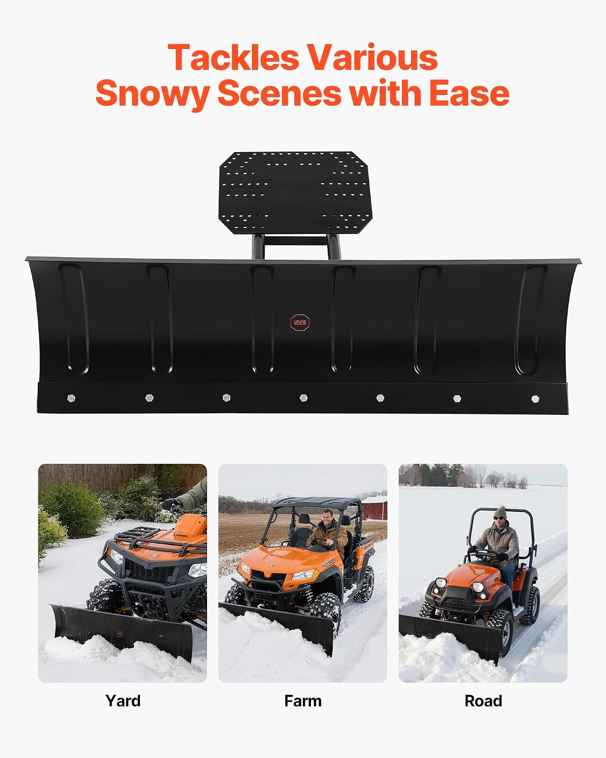 Snow Plow Kit, 48in Universal Snow Plow Attachment, Height & Left-Right Adjustable, Quick to Detach, Steel ATV Scrape
